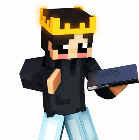 Postać z Minecrafta trzymająca serwer